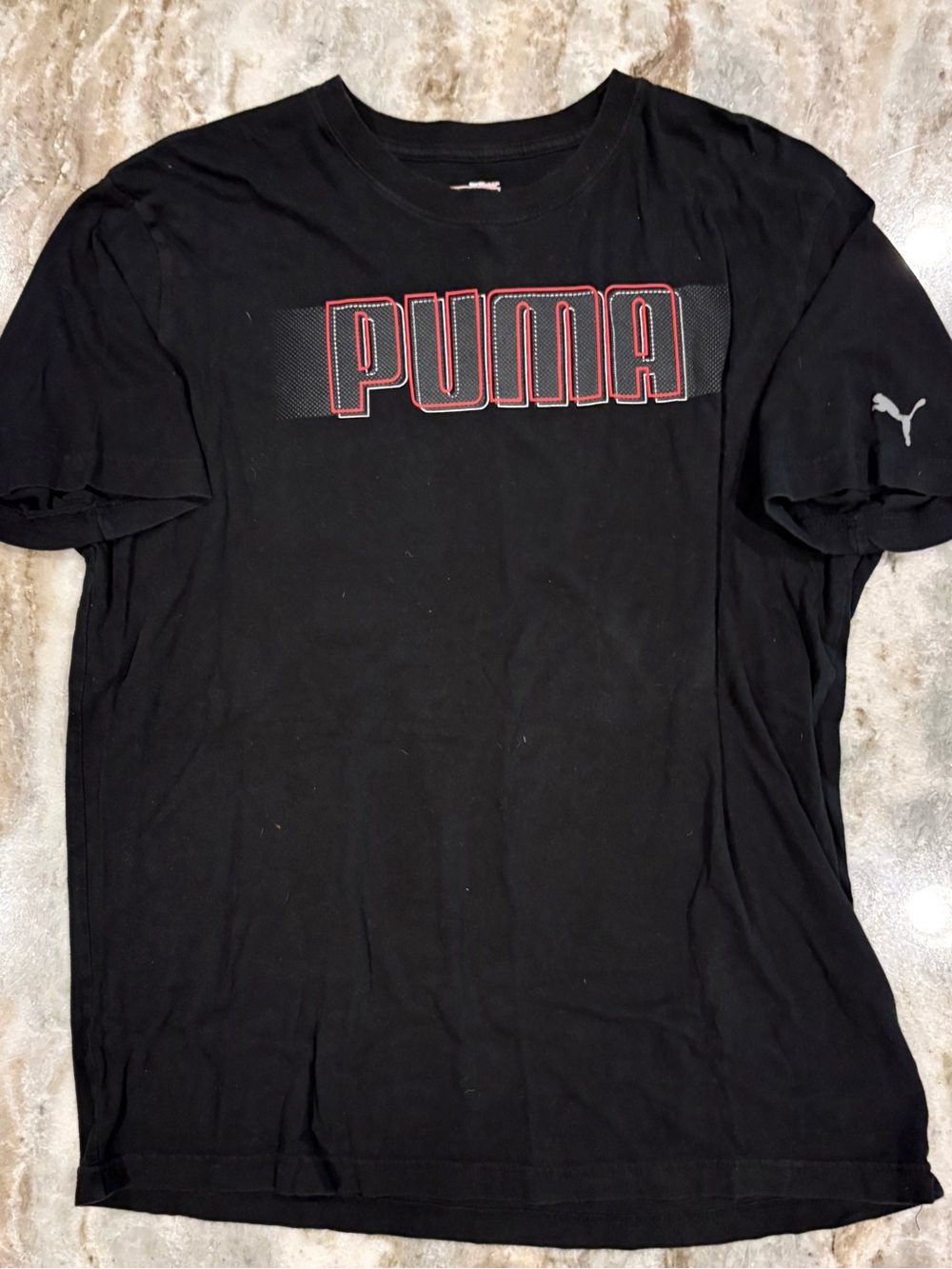 Puma Black Short-Sleeve Tee with Red-Outlined Logo